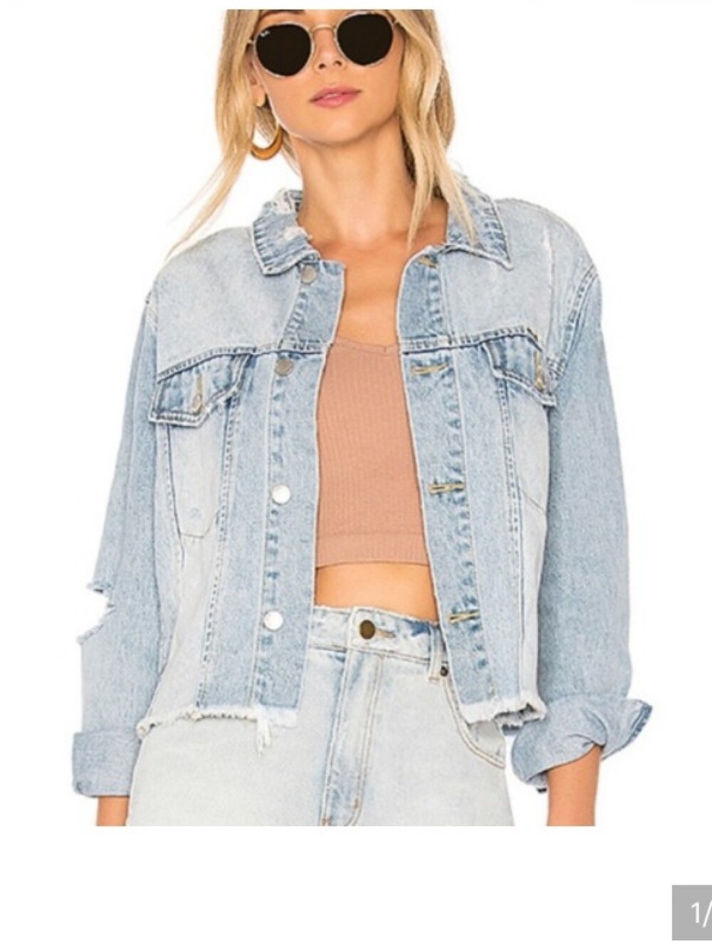 ROLLA'S  Denim Jean Jacket Cropped Slouch Distressed Blue Layla Trucker Coat
